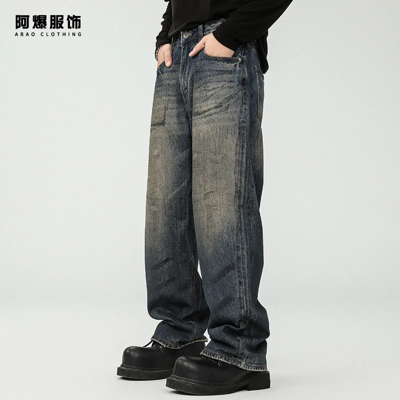【阿爆服饰】美式复古水洗高街牛仔裤男士宽松直筒裤子男生百搭长裤