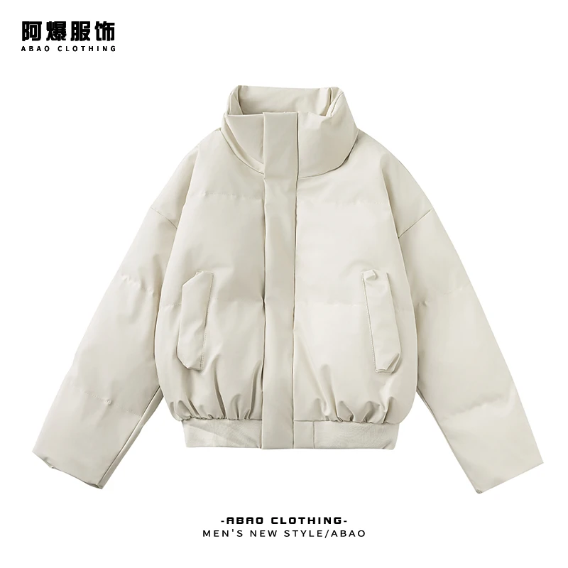 【阿爆服饰】美式复古款PU立领棉衣棉服男冬新款高级感加厚保暖情侣