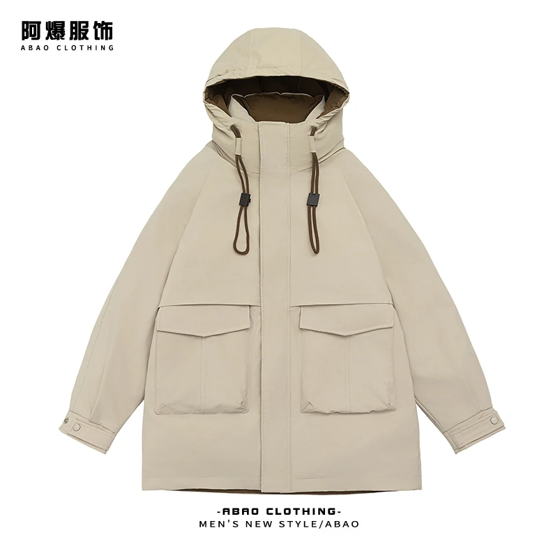 【阿爆服饰】冬季白鸭90绒男中长款连帽户外休闲加厚保暖潮流羽绒服