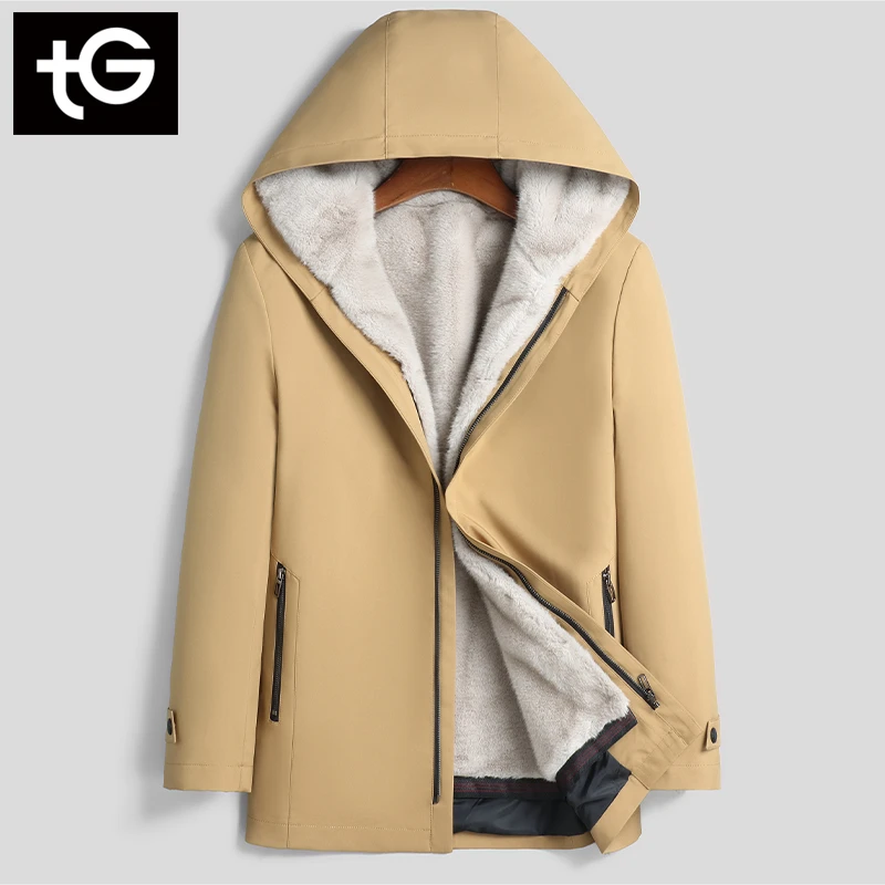 海宁新款冬季保暖时尚休闲中长款加绒防风连帽派客服外套男 3001