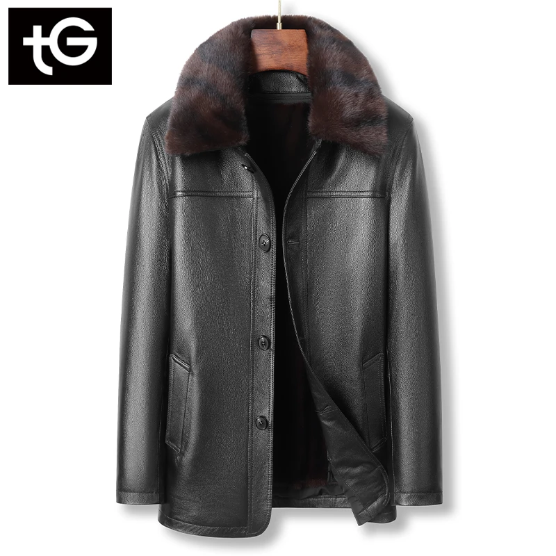 TG新款商务休闲可拆卸保暖时尚男士真皮皮衣 28012
