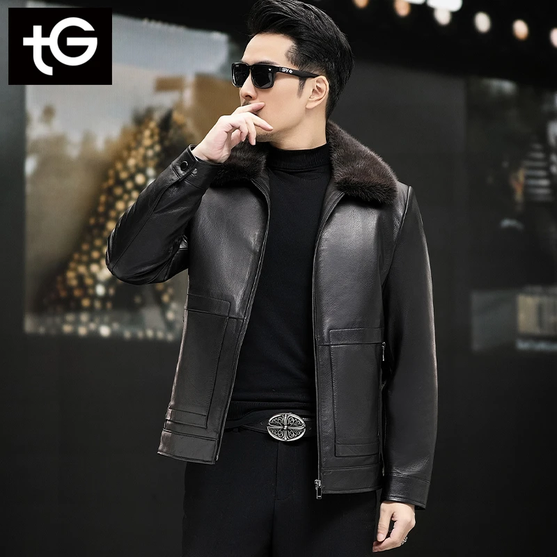 海宁头层头层山羊皮羽绒内胆水貂毛领男士外套2308