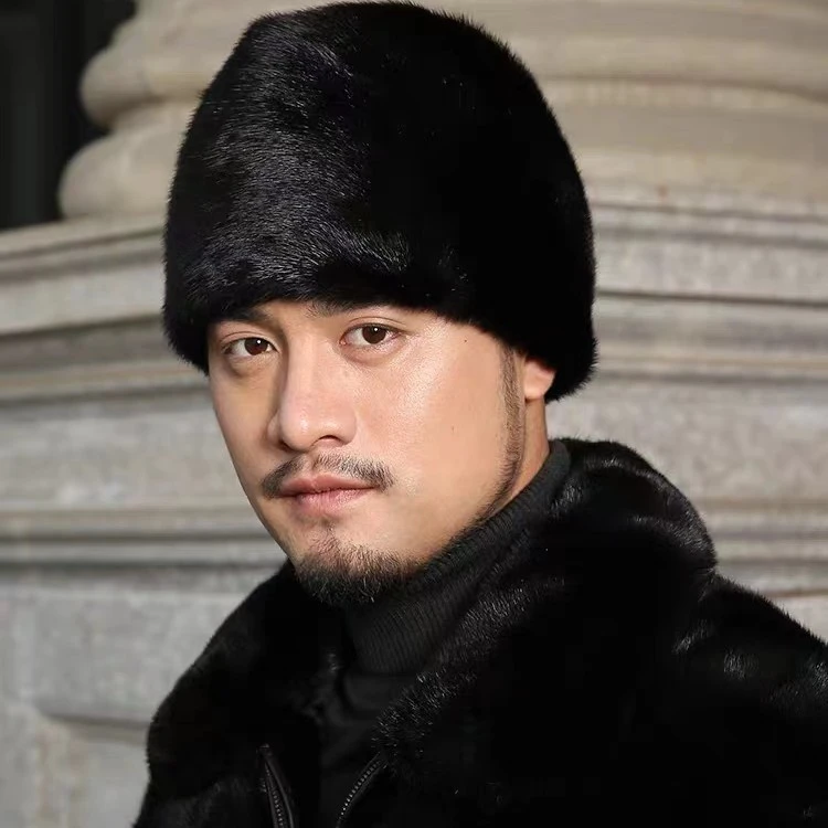 水貂毛绅士帽貂皮保暖护耳青年中老年冬季帽子总统帽秋冬护耳帽