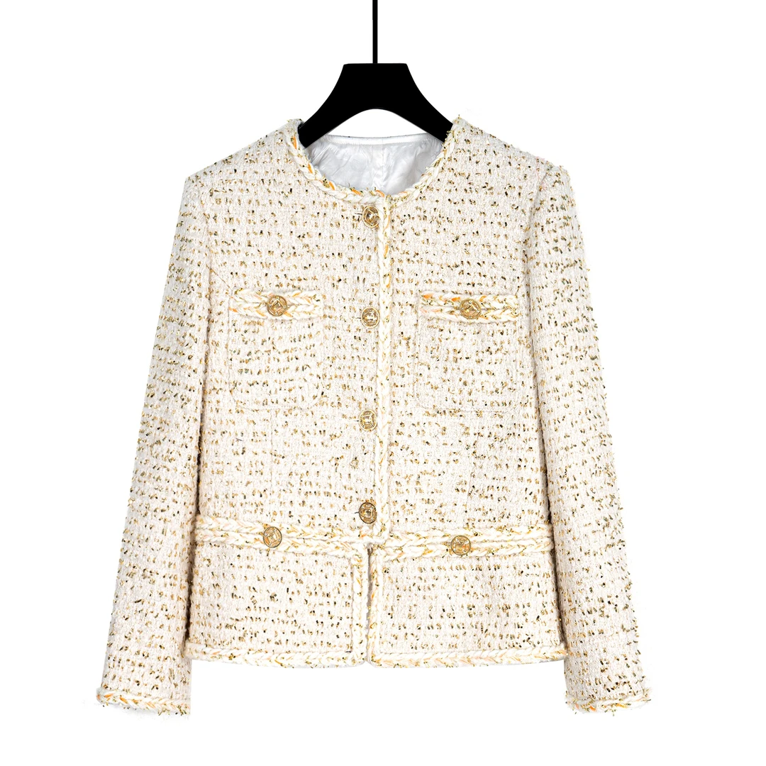 冬季新款”法国香槟”时尚气质粗花呢女装名媛冬季小香风外套