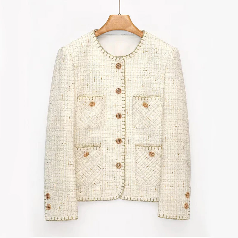 657【富家千金】2024春季新款小香风时尚短款气质粗花呢减龄上衣