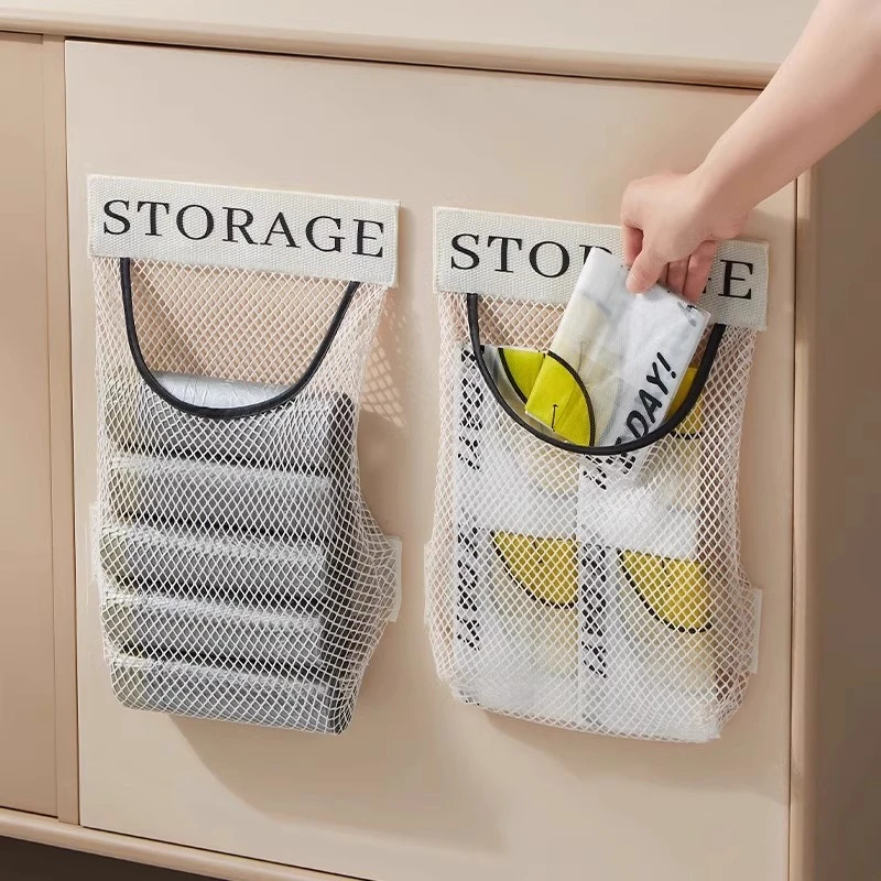 【新疆包邮】厨房垃圾袋收纳盒壁挂式大容量柜门储物网兜置物收纳袋