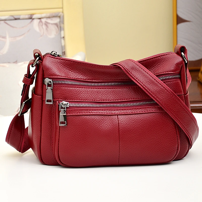 中年真皮女包工厂多层斜挎包头层牛皮大容量休闲百搭妈妈款单肩包