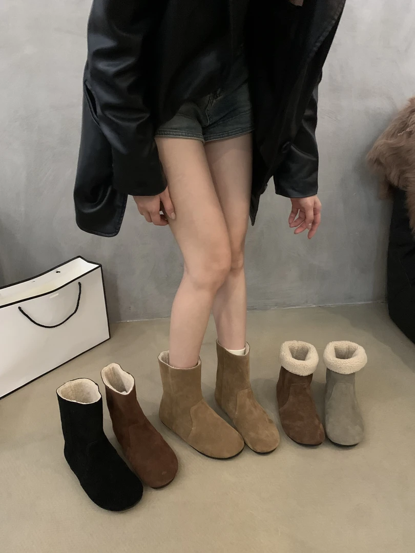 真皮加绒小短靴女靴子2024年秋冬保暖棉靴可2穿勃肯靴马丁靴