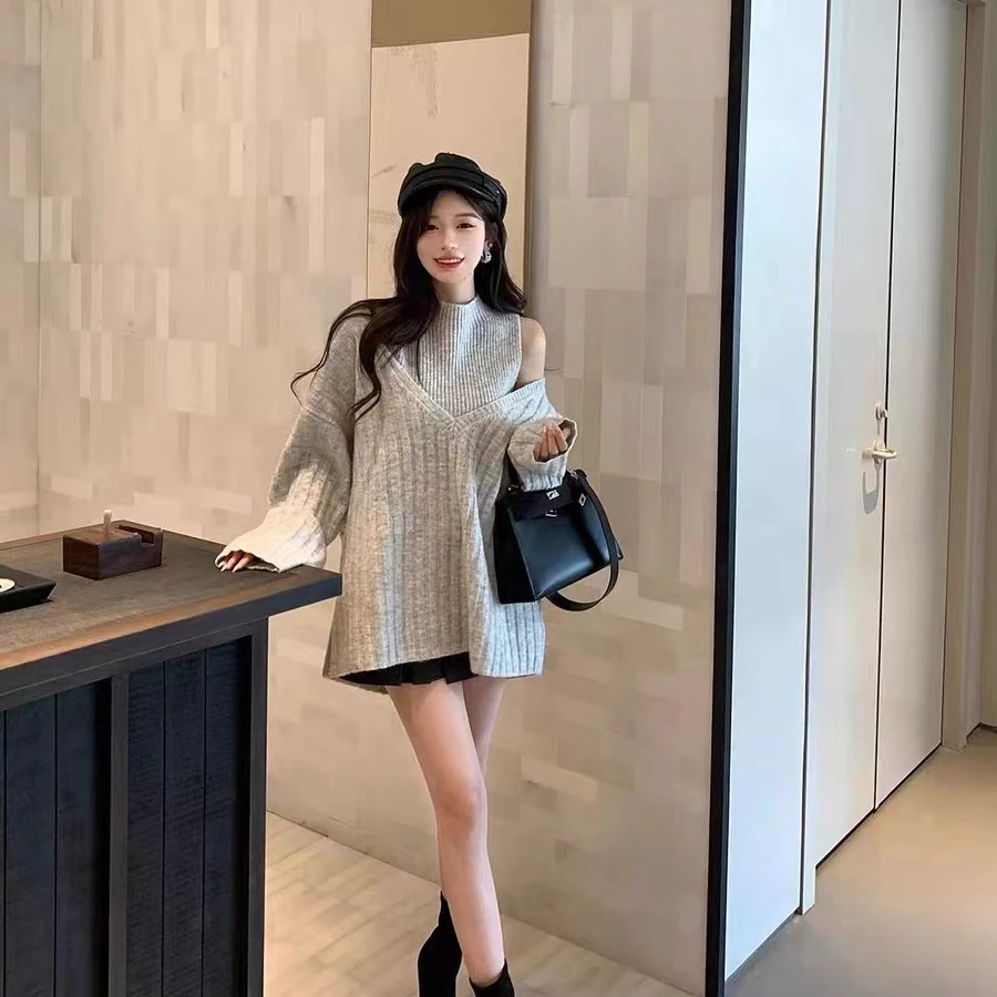 休闲套装修身长袖外搭短款T恤女秋季2024新款背心外搭两件套