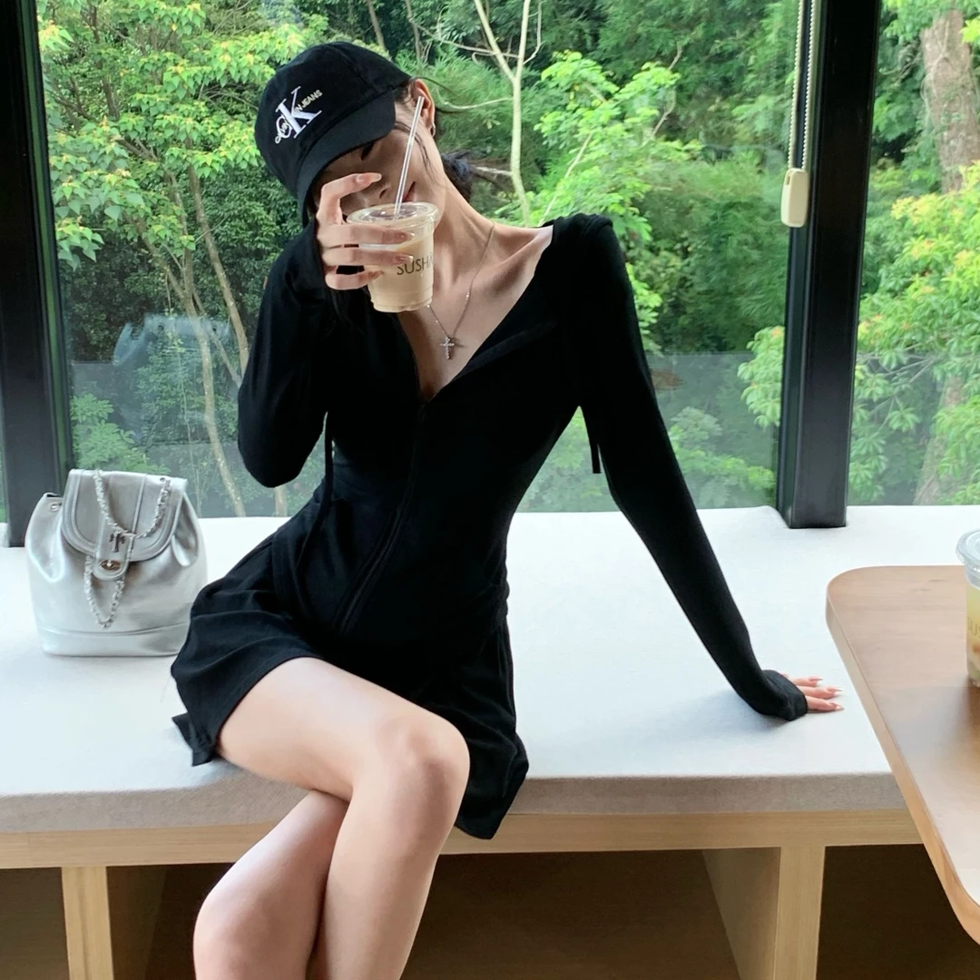 休闲运动套装女夏季连帽防晒开衫外套慵懒风宽松阔腿裤短裤两件套