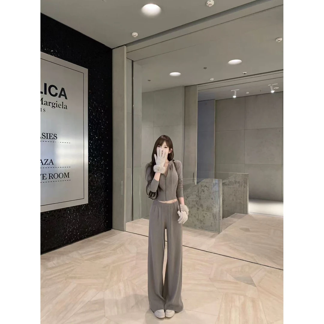 韩系套装女冬季新款整套穿搭高级感针织学院风休闲长袖两件套时尚