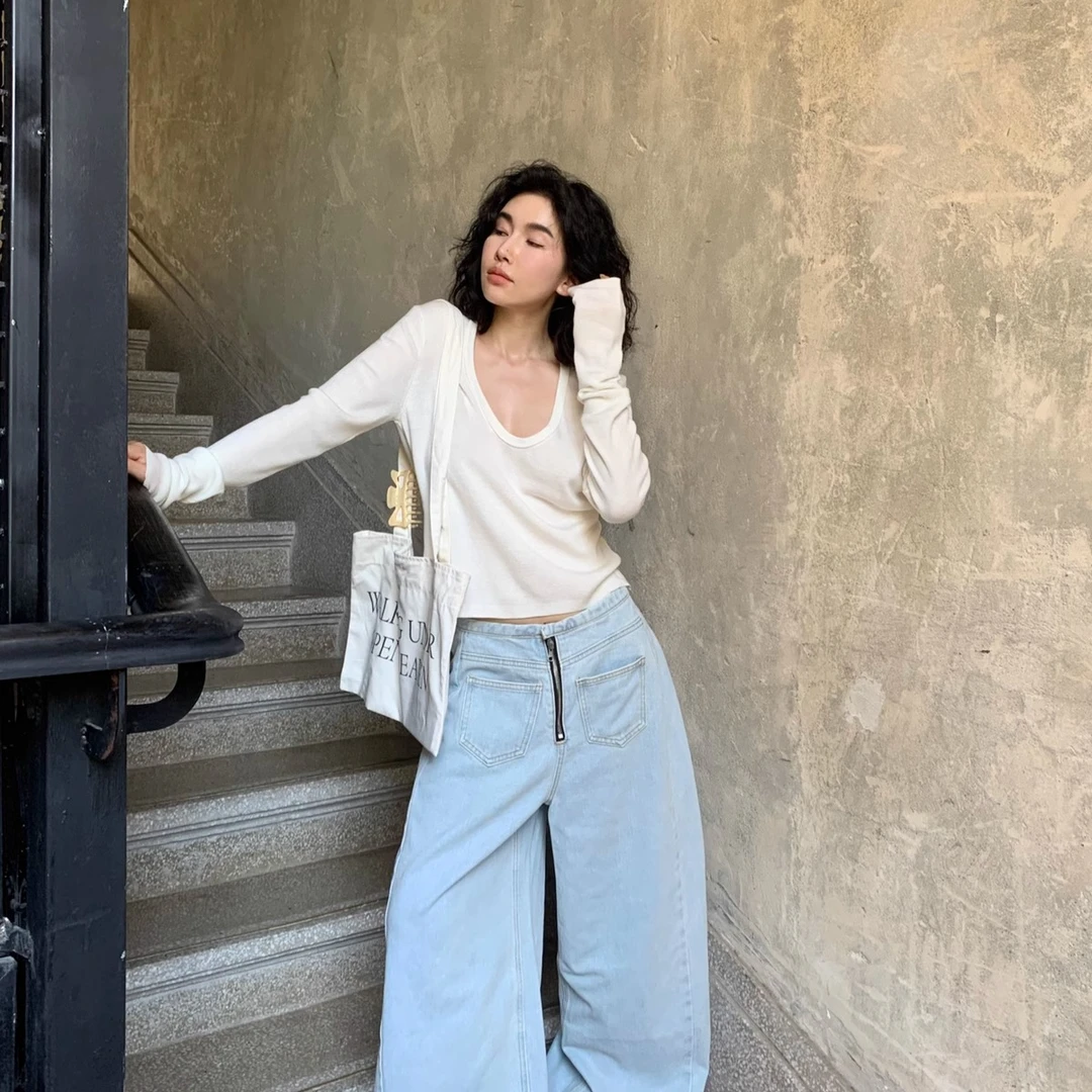 新款纯欲风性感露背绑带缕空长袖T恤设计感上衣夏季百搭显瘦