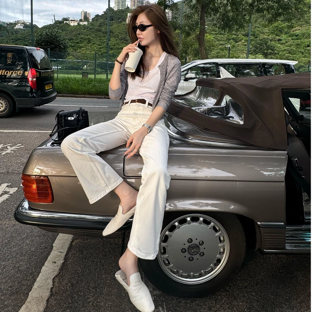 白色内搭正肩长袖t恤女春季2025新款外穿修身显瘦打底衫短款上衣