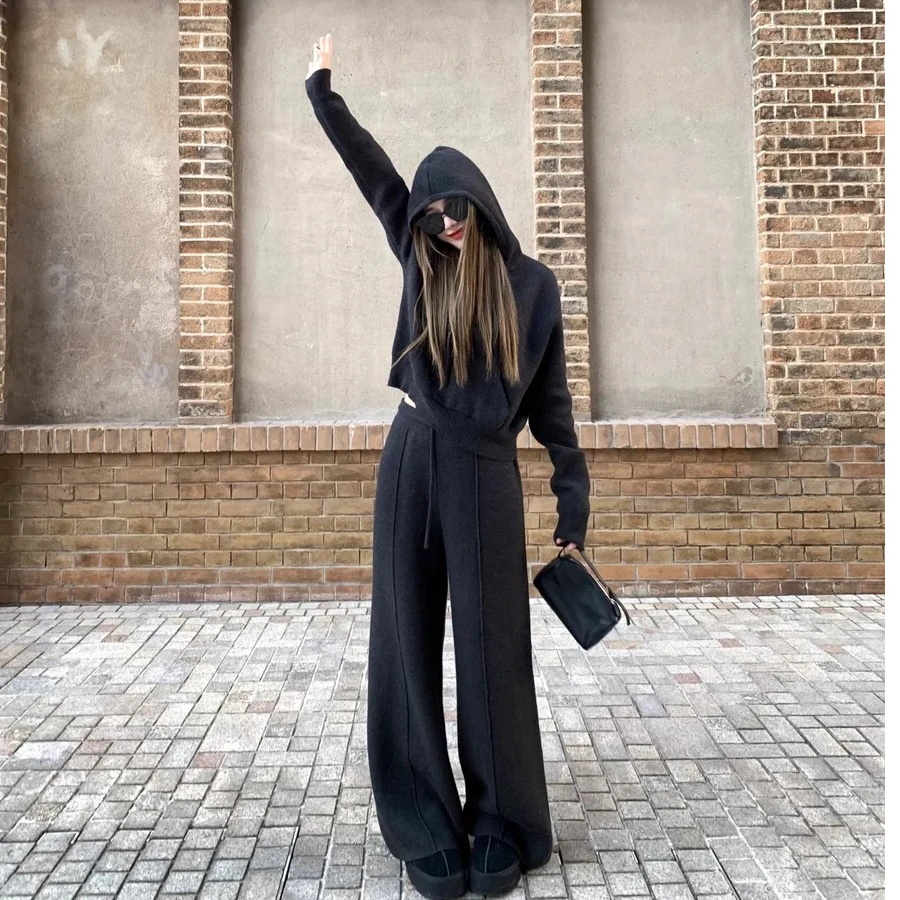 慵懒风宽松连帽秋季时尚套装女2024秋冬季新款高腰显瘦运动两件套