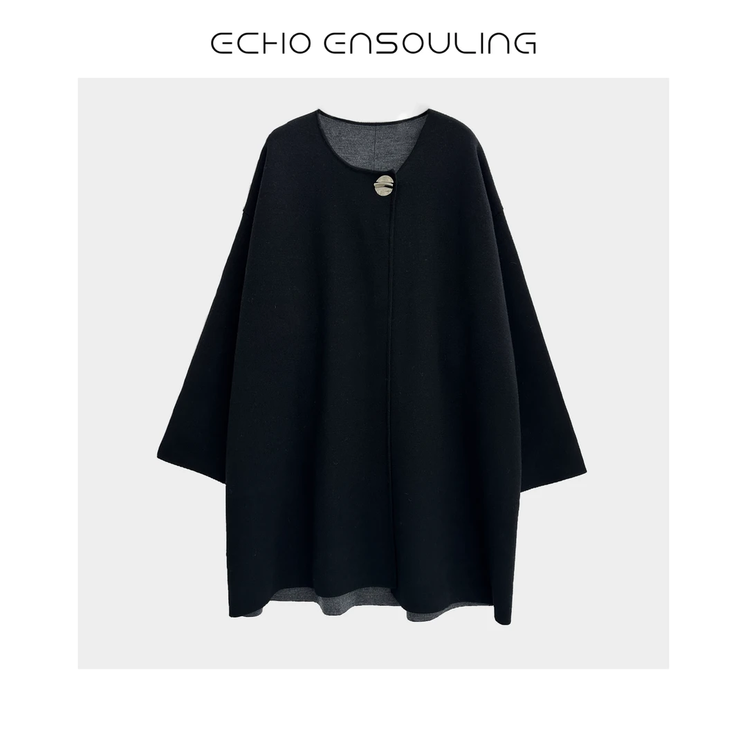 （福利）E11045｜异形扣极简针织阔版外套