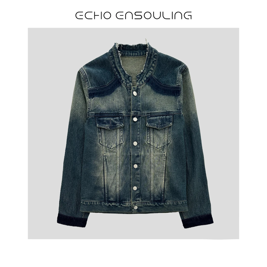 ECHO ENSOULING/点物赋灵E11031翻边袖短款复古牛仔外套