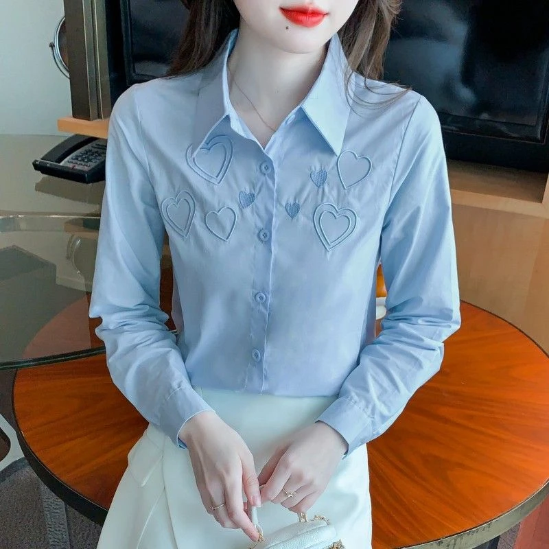 春秋季2025年新款女装刺绣衬衫女长袖洋气职业女士衬衣设计感小众