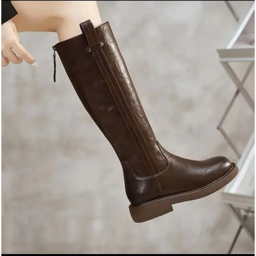 秋冬季加绒保暖休闲百搭骑士靴秋冬新款显瘦时尚长筒女靴