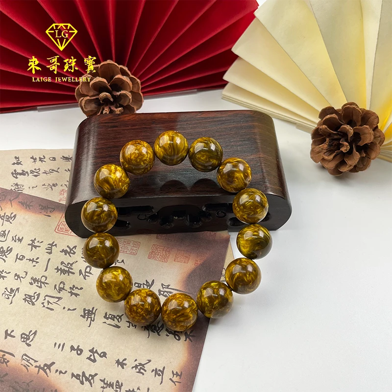 五一特惠【来哥严选】黑金柳柳带金沙圆珠手串k16