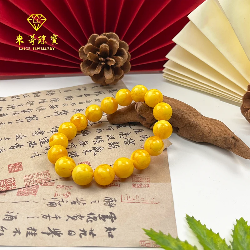 【来哥严选】玄黄古树树脂白花蜡气质轻奢圆珠手串k10