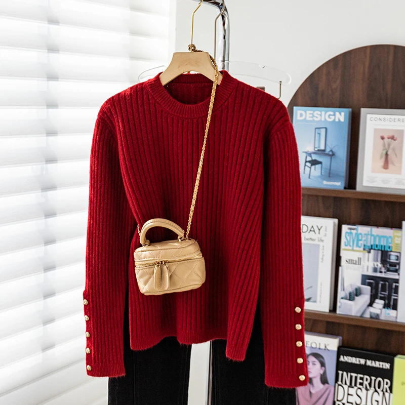 毛衣女秋冬2023新款宽松显瘦加厚龙年红色内搭短款针织打底衫上衣