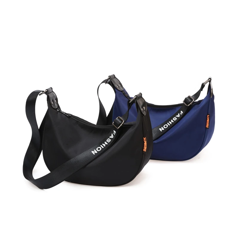 时尚情侣休闲百搭女小包包牛津布水饺包轻便女斜挎单肩纯色运动包