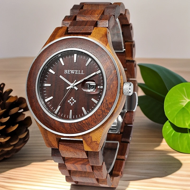 贝威尔男士木质腕表日历石英机芯时尚木制手表