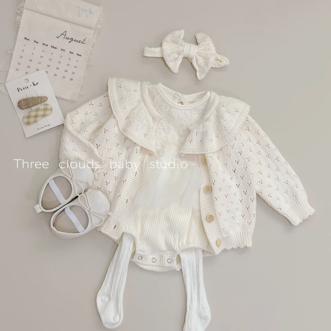 三小朵婴幼儿宝宝女童宝宝秋款蕾丝公主网纱百天周岁哈衣发带