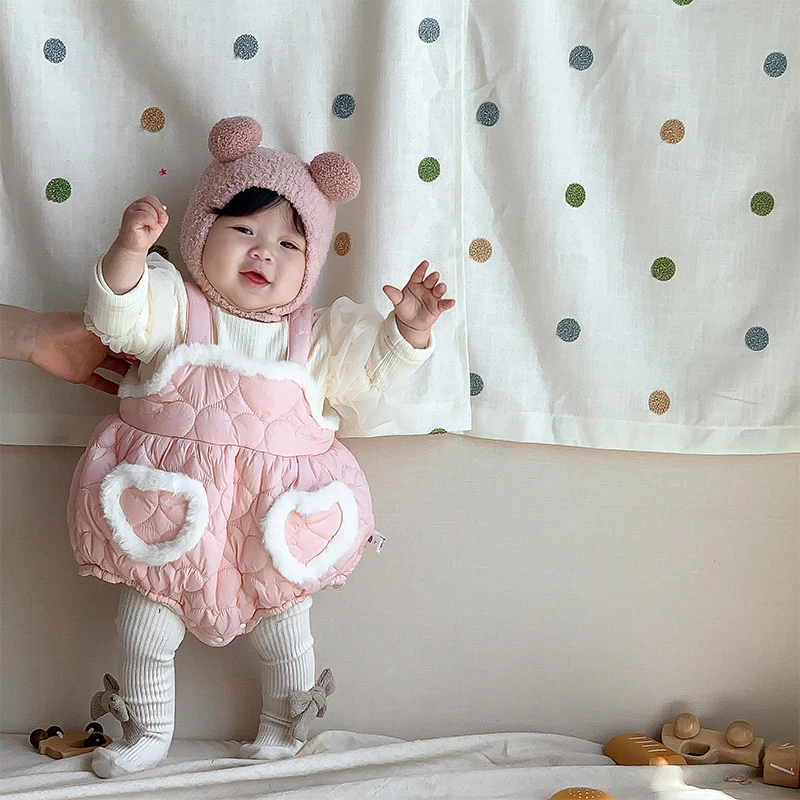 1380-冬夹棉加绒爱心可爱吊带哈衣裙子