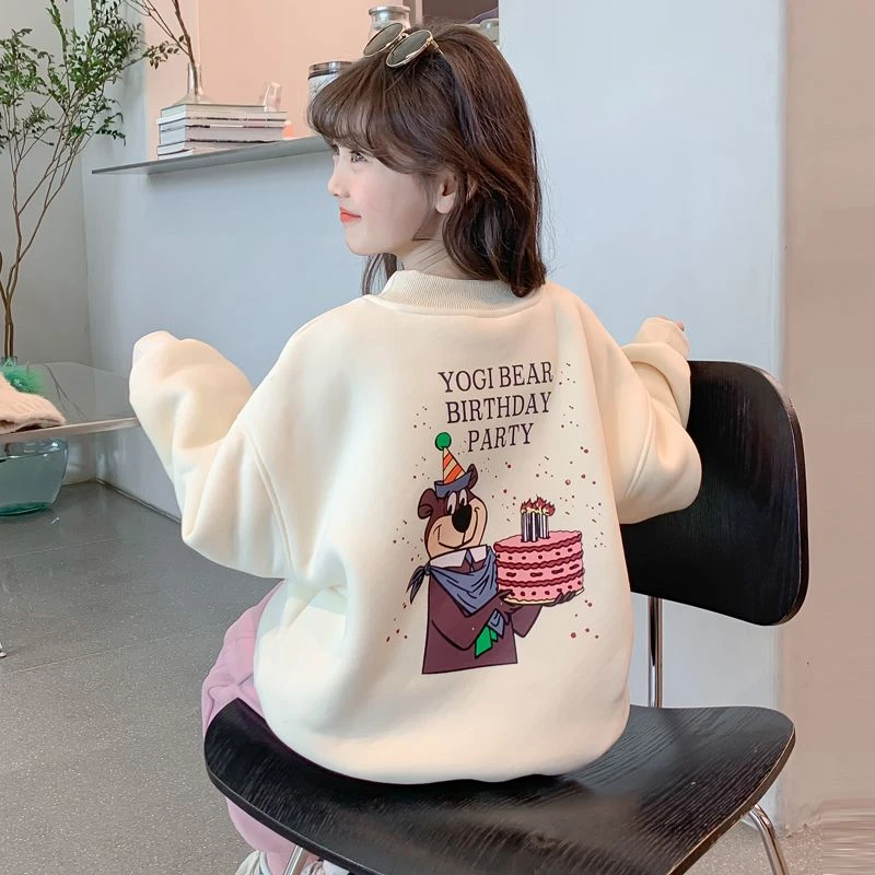 女童秋装卫衣2025新款儿童洋气韩版女孩秋冬加绒加厚卡通小熊上衣