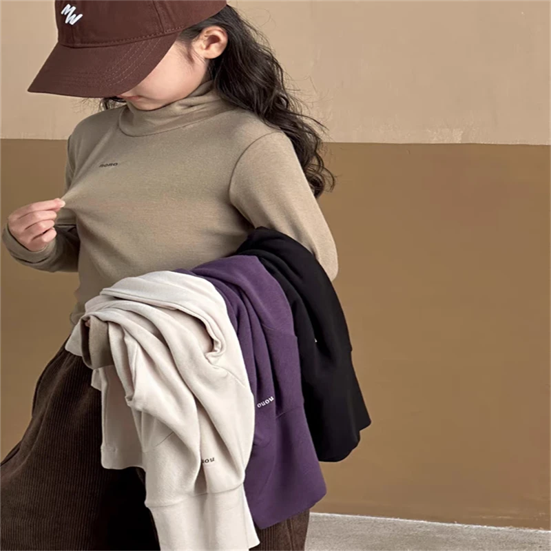 女童双面德绒半高领打底衫秋冬2025新款中大童女孩百搭保暖上衣潮