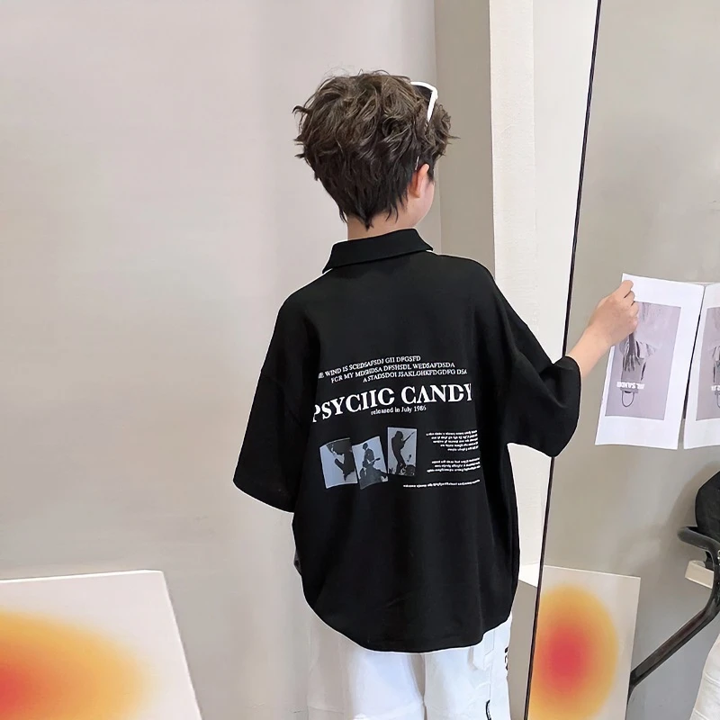 夏季儿童韩版帅气短袖翻领上衣中大童polo衫男童潮流宽松男孩童装