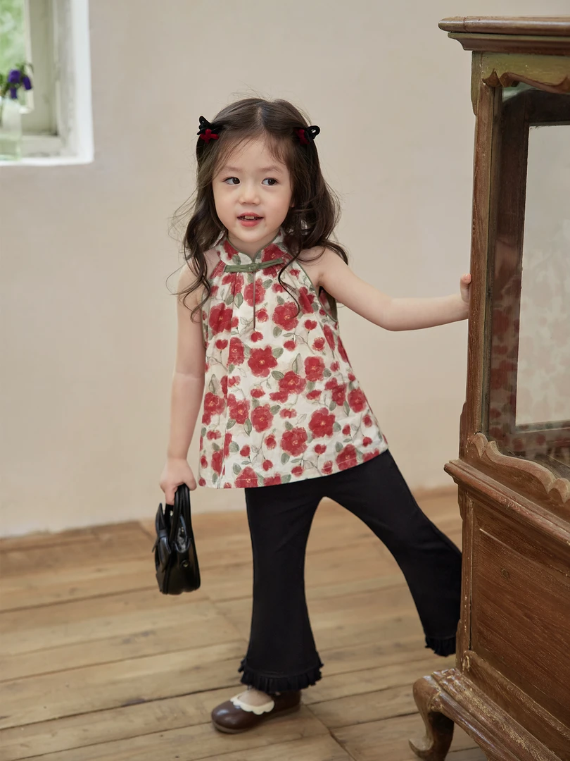 童装宝宝新中式女童国风复古上衣2025夏季新款古风唐装短袖连衣裙