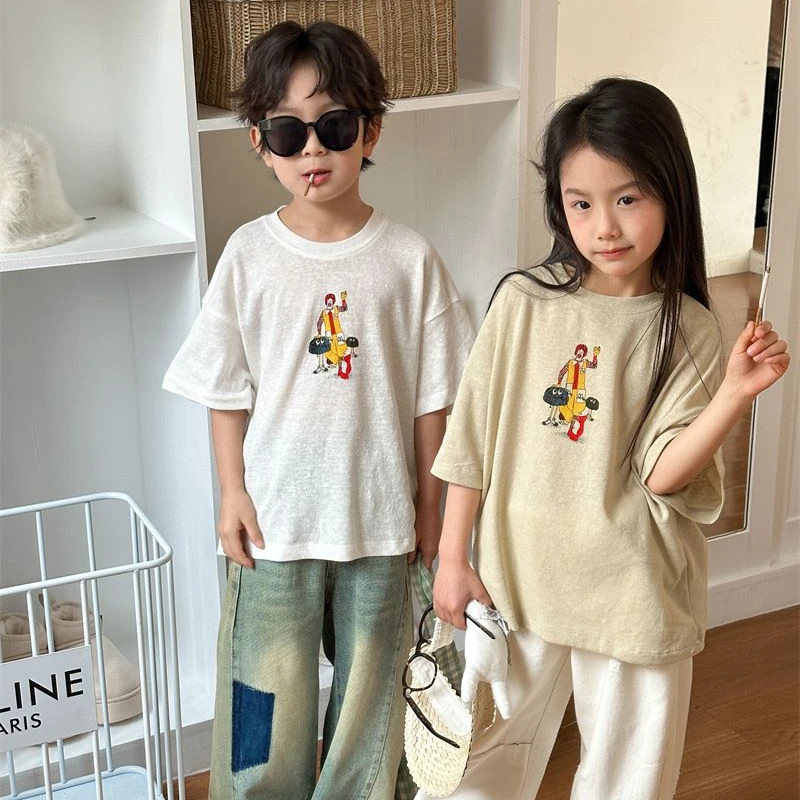 儿童夏装男童短袖T恤男孩半袖字母宽松洋气宝宝2024夏季新款上衣