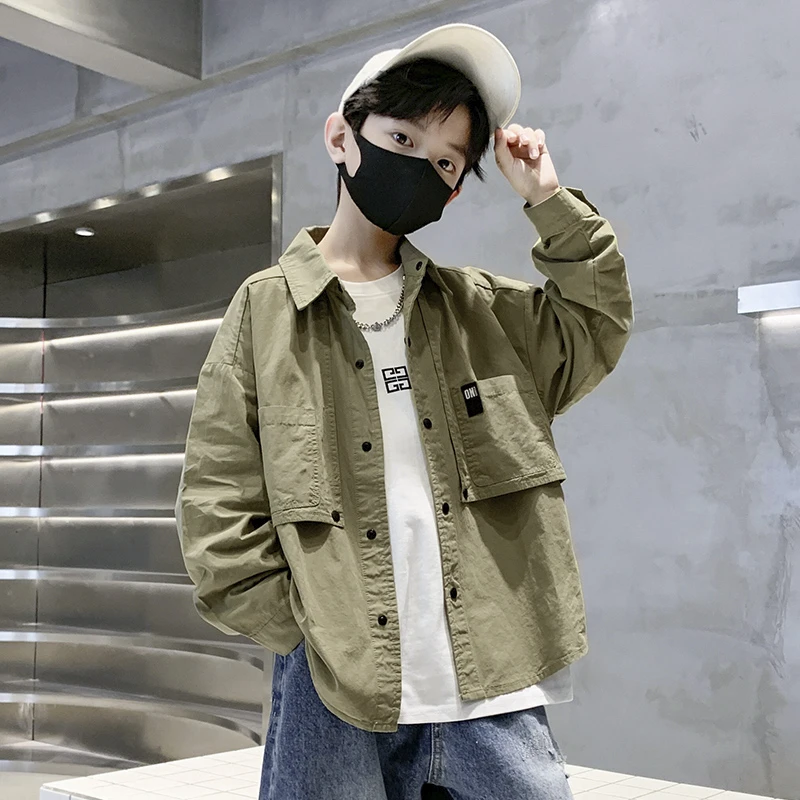 男童衬衫2025新款秋装中大儿童男孩秋季长袖衬衣秋款上衣外套春秋