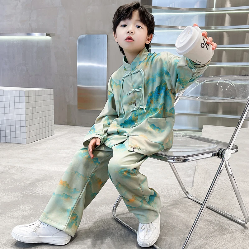 儿童装男童汉服秋款套装2025新款古风秋季唐装男孩春秋中国风大童