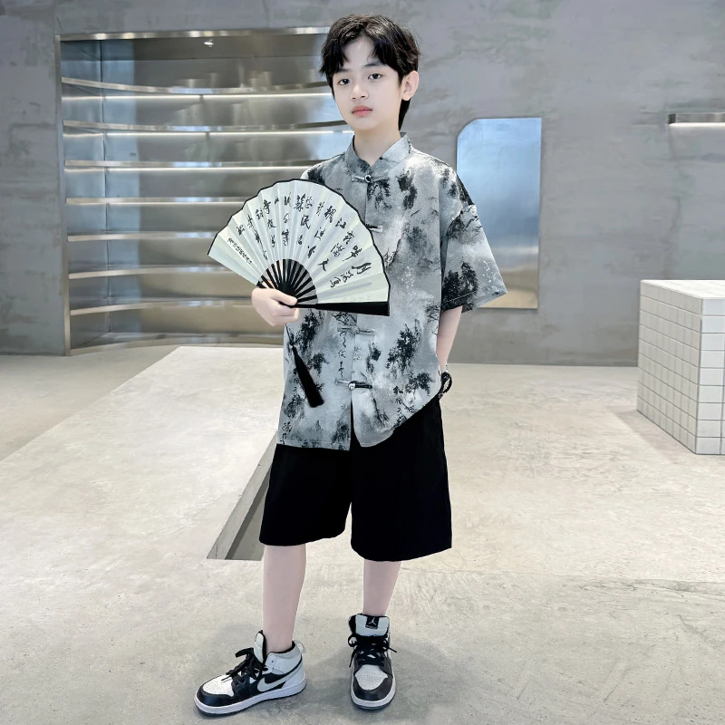 儿童装男童夏装汉服套装2025新款中大童夏季中国风中式复古唐装潮