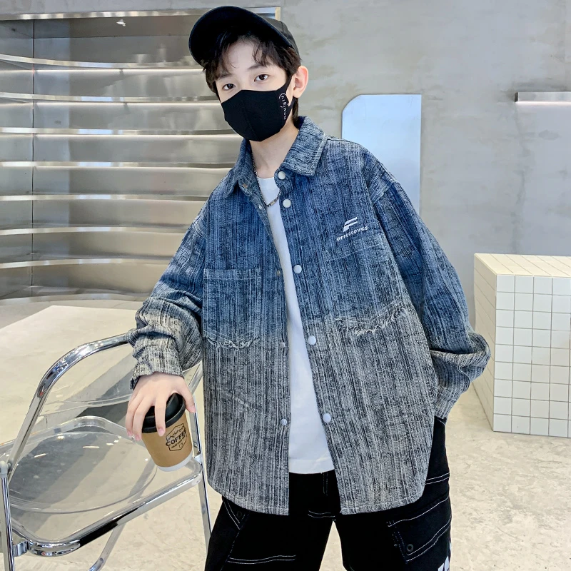 儿童装男童秋装牛仔衬衫2025新款春秋款中大童长袖秋季男孩衬衣潮