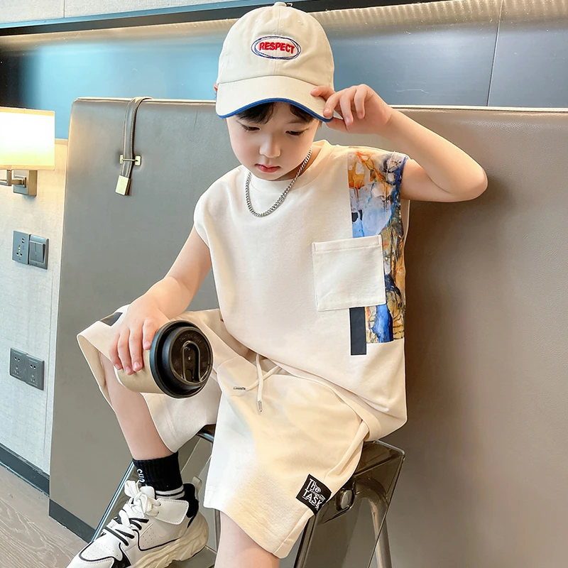儿童装男童夏装套装2025新款夏款运动男孩夏季中洋气薄款无袖休闲