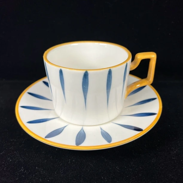 网红千叶陶瓷咖啡杯水杯茶杯手绘杯碟家用精致创意牛奶杯釉下彩