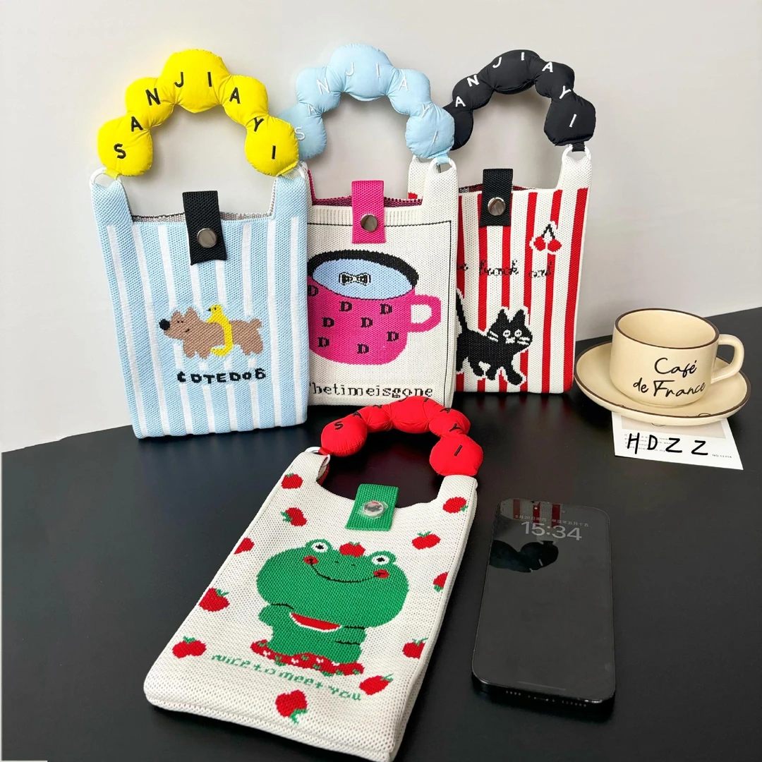 高级感Ins 新款手机包可爱卡通针织包小众设计潮流单肩斜挎单肩包