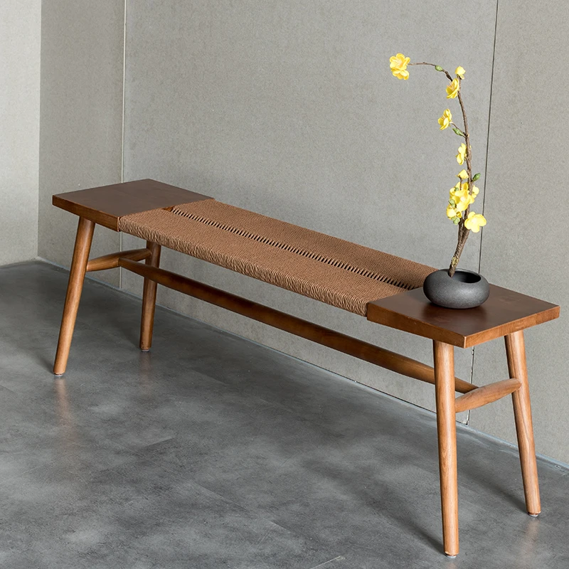 弥璞[编绳长凳]北欧实木胡桃色长条凳餐凳长板凳原木长椅换鞋凳