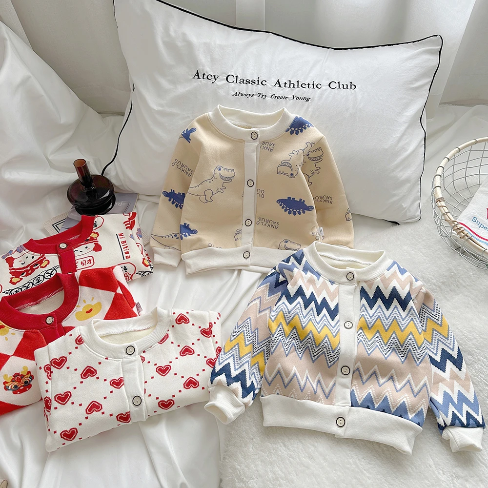 儿童针织衫秋冬新款宝宝开衫男童加绒加厚女童毛衣外套