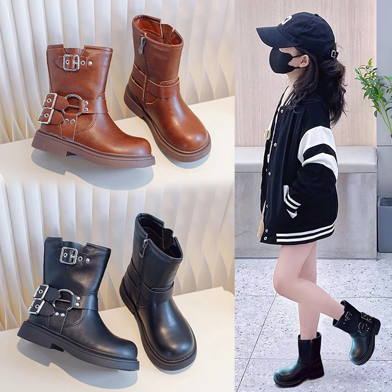 女童靴子儿童草原西部牛仔靴春秋冬新款皮靴软底男孩中筒骑士单鞋