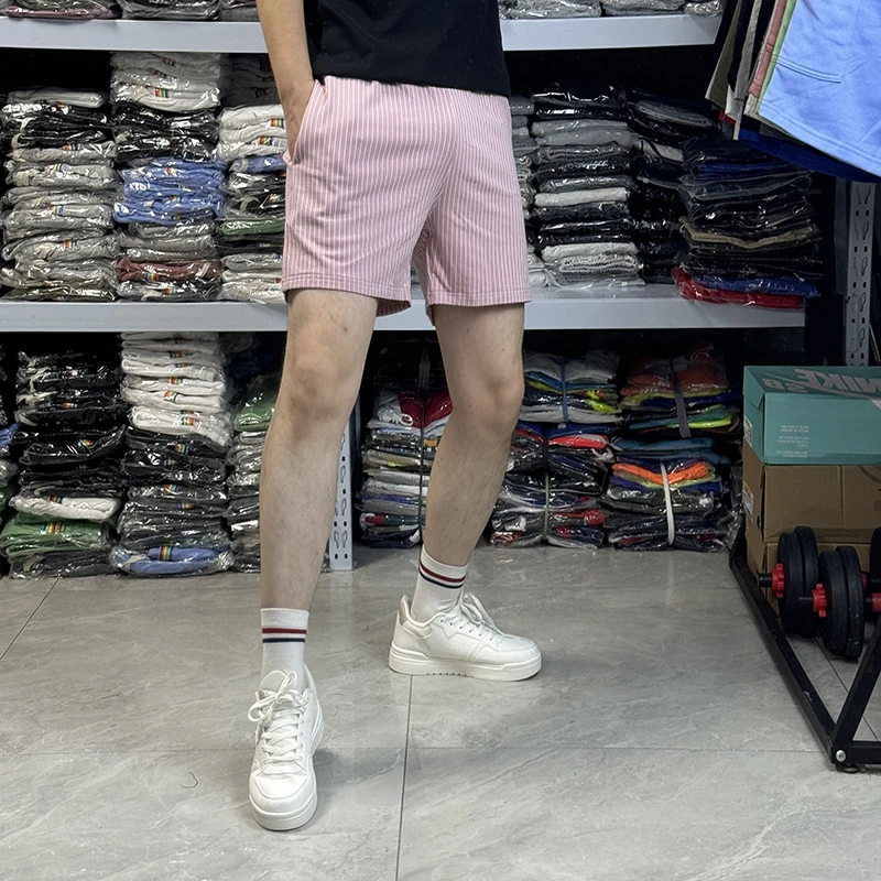 棉质条纹短裤男休闲三分裤 时尚潮流男士薄款透气3分宽松运动裤潮