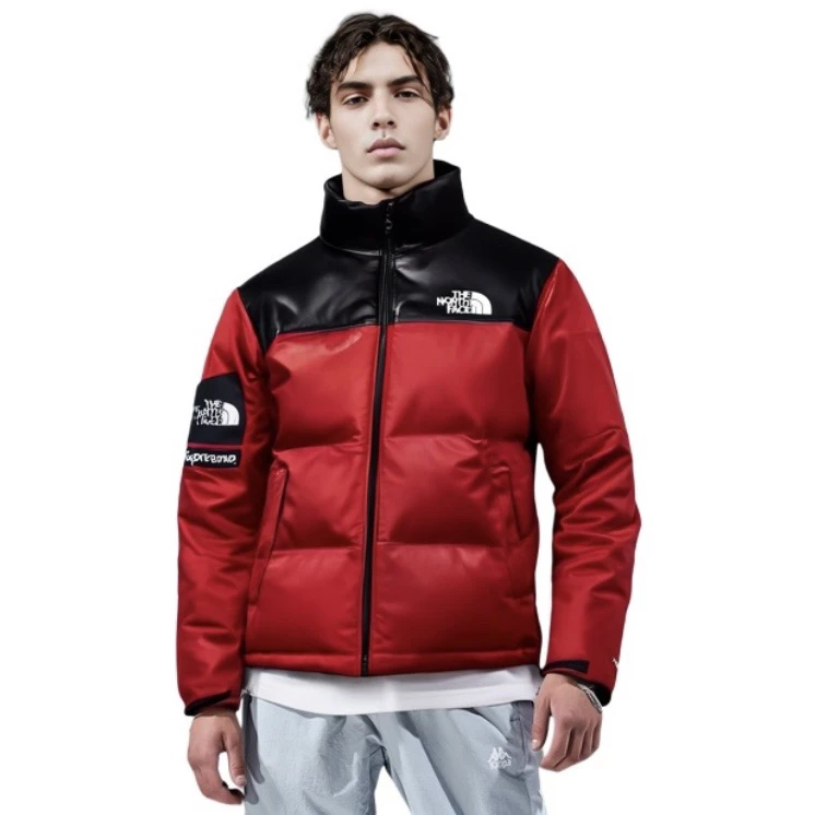 99新 Supreme 8714/THE NORTH FACE 红色皮质纯色羽绒服/M码/99新