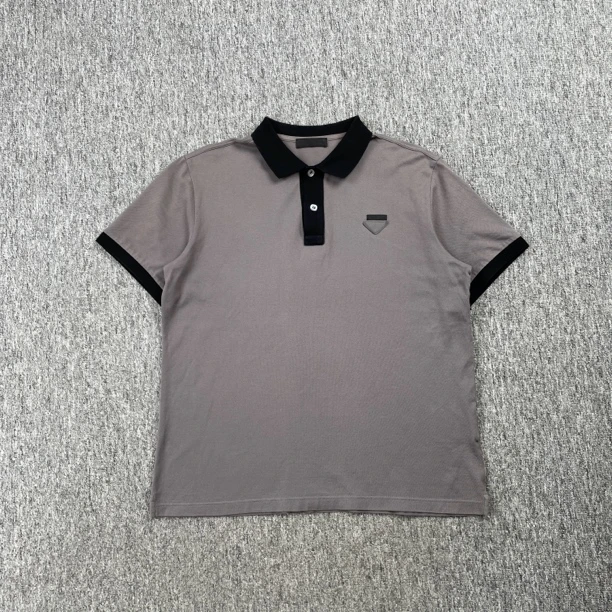 PRADA 灰色拼色短袖Polo衫/M码/98新/公价3850/51644