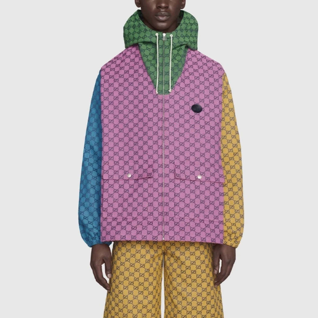 9295/GUCCI 花色双G字母交织图案拉链连帽夹克外套/50码/99新