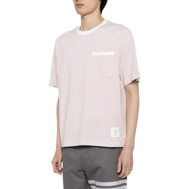 99新 THOMBROWNE 9561/SS24 粉色宽松圆领条纹短袖T恤/4码/99新
