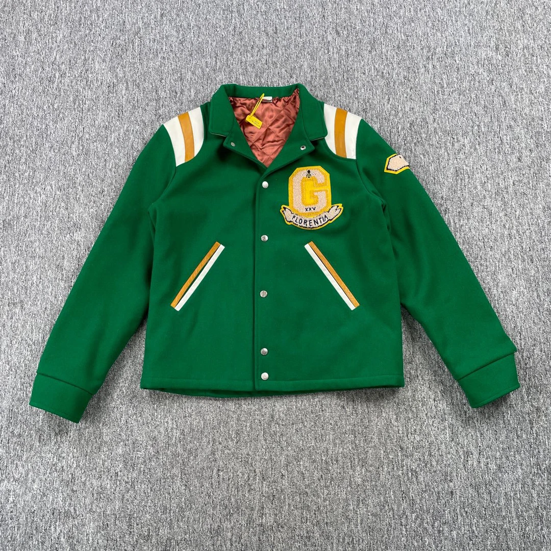 99新 GUCCI/古驰 4714/绿色Logo虎头刺绣夹克外套/48码/99新